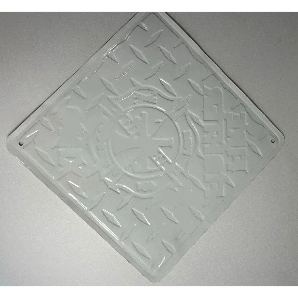 Fire Fighter Crossing Metal Sign Embossed Diamond Plate Fire Rescue 12x12 Silver